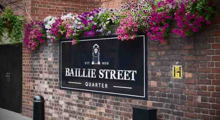 Floral display on Baillie Street in Rochdale.