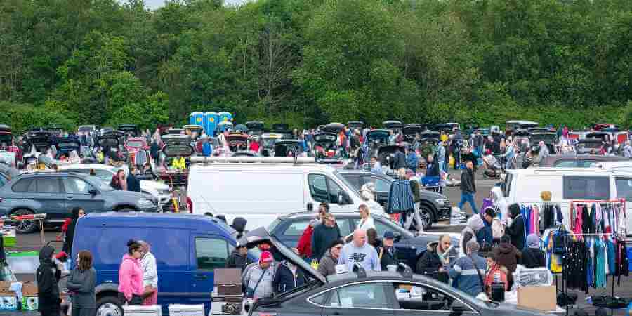 Customers at Bowlee Car Boot Sale and Market.