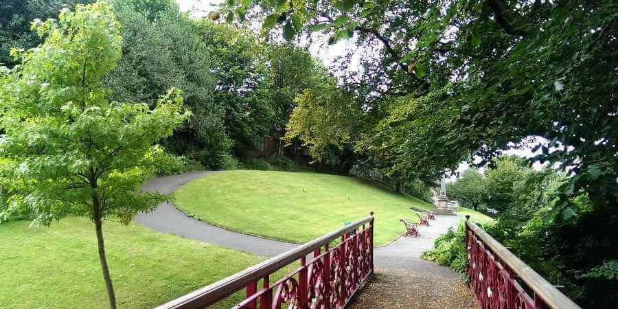 Broadfield Park, at the edge of the bridge looking down the hill.