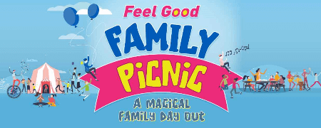 Logo reading, Feel Good Family Picnic, a magical family day out.