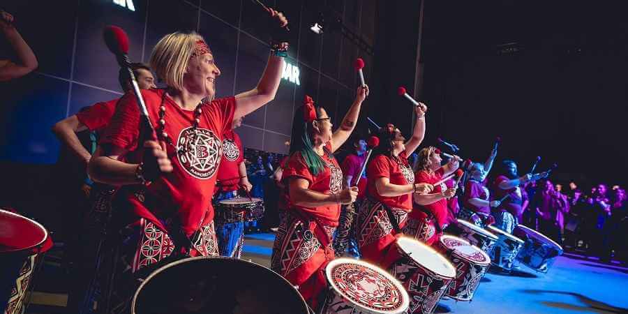 Batala Manchester performing in a drumline.