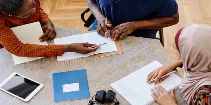 People in a classroom.