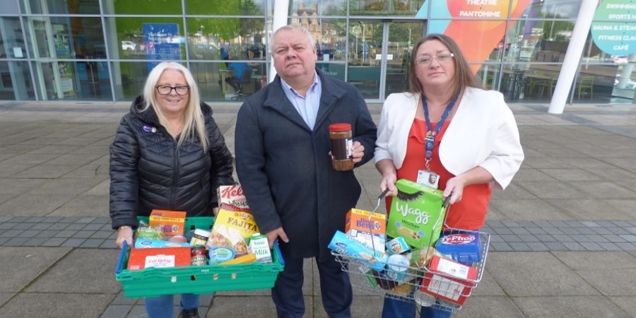 Councillors Sue Smith, Neil Emmott and Rachel Massey at Middleton Arena.