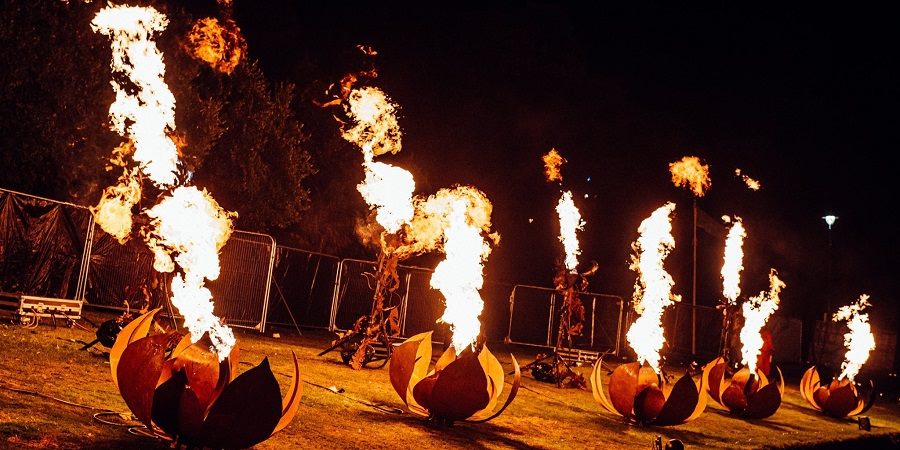 A line of flame pots.