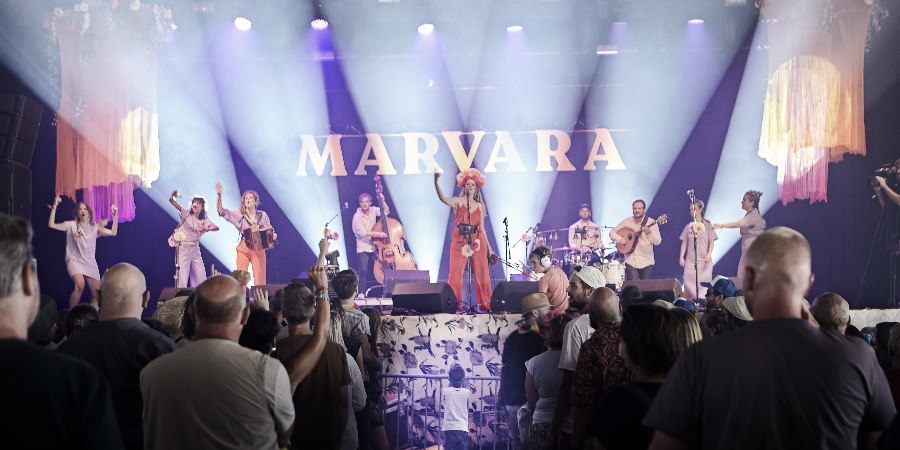 Marvara performing on stage.