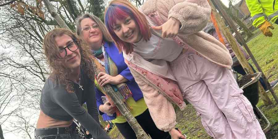 Danielle and Mylo with Councillor Rachel Massey.