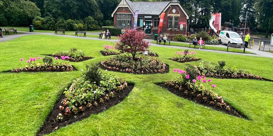 Flower beds at Queens Park.