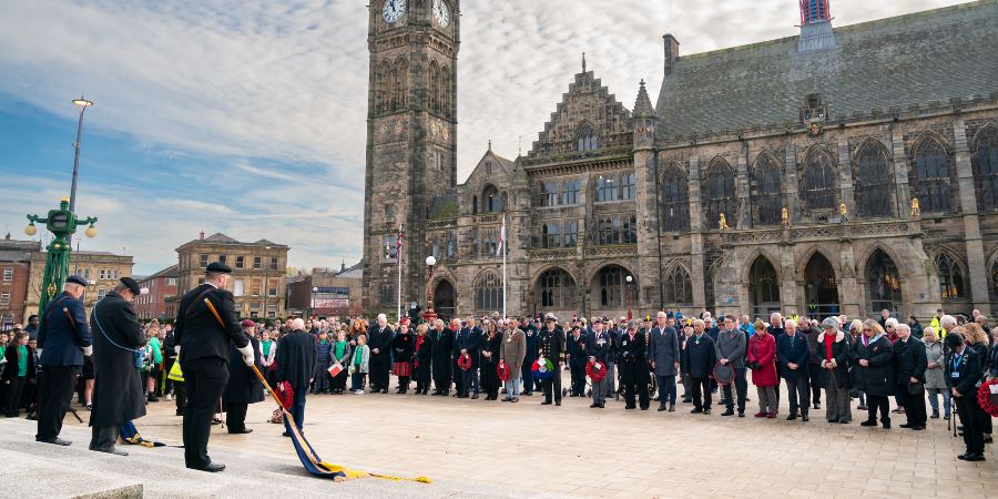 A crowd gathered at Rochdale Cenotaph.