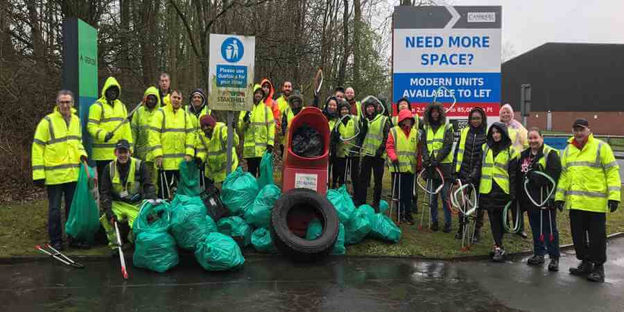 Litter pickers at Stakehill.