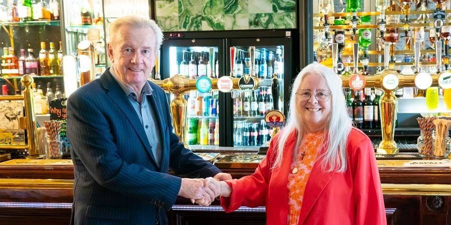 Danny Tujeshyn with Councillor Sue Smith in the Royal Toby.