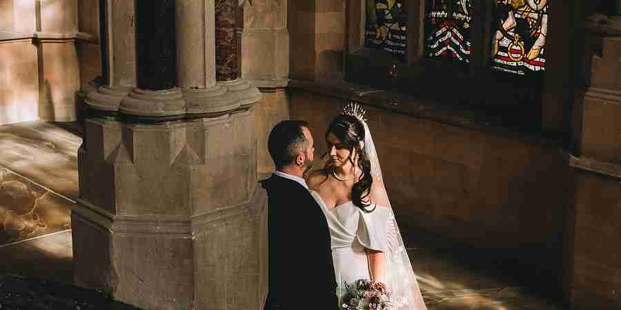 Bride and groom in Rochdale Town Hall.