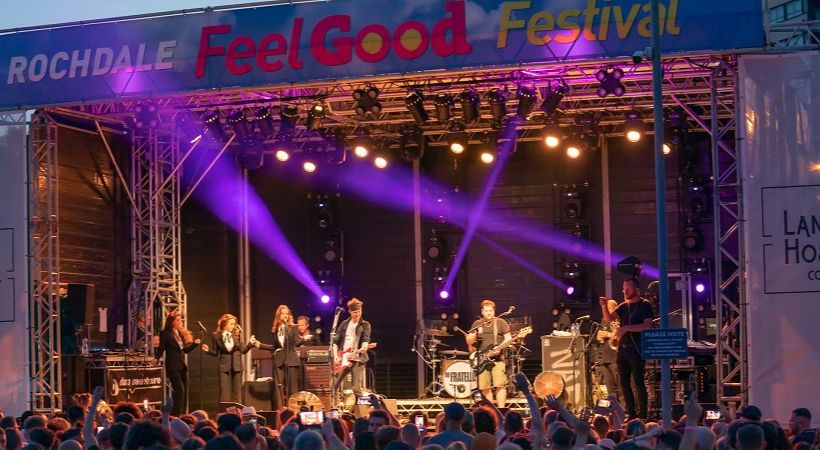 The Fratellis playing on the main stage of Rochdale Feel Good Festival.