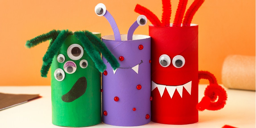 Monsters made from cardboard tubes.